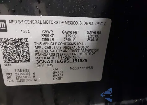 2025 Chevrolet Equinox Awd Rs z USA, uszkodzony, nr VIN 3GNAXTEG9SL181636